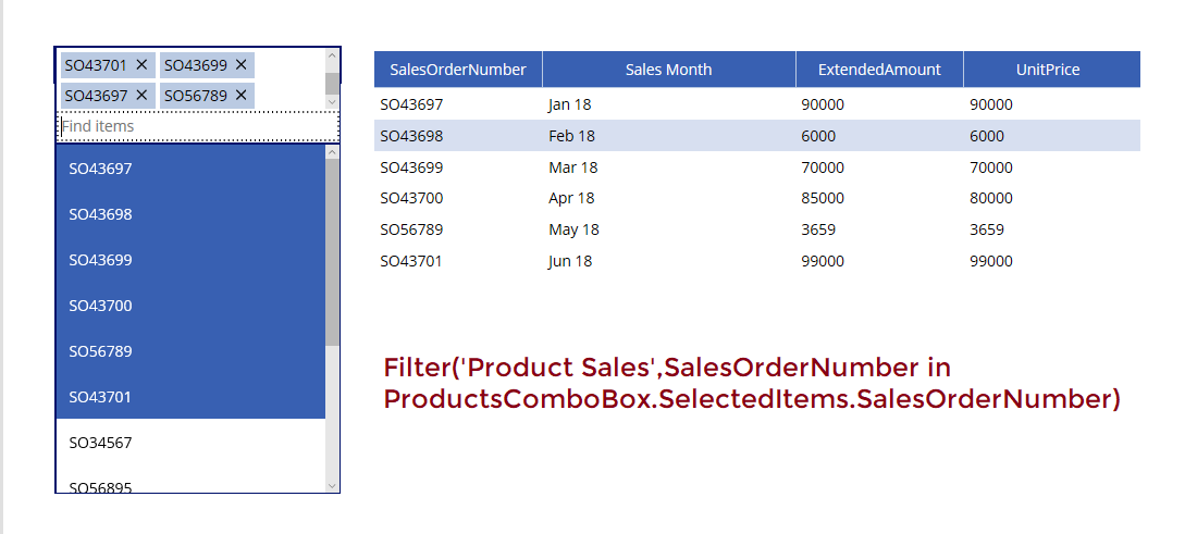 PowerApps Combo-box filtering