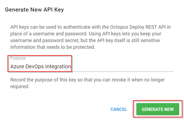 Octopus Deploy New API Key
